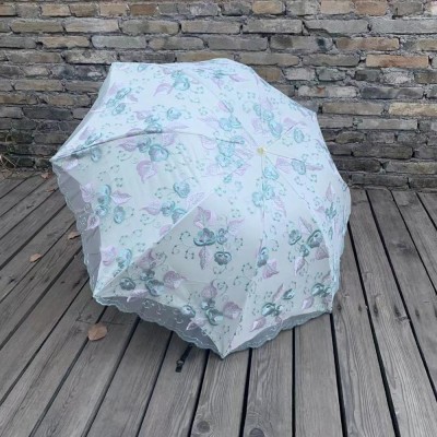 double-layer embroidered umbrella 3 fold women umbrella with black coated