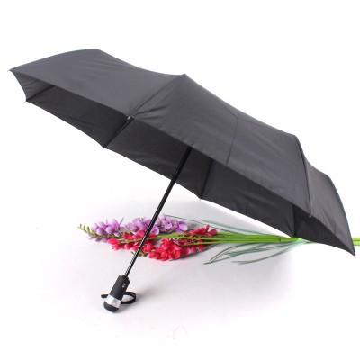 entry luxury full automatic good quality  3 fold fiber umbrella with rotatable led handle